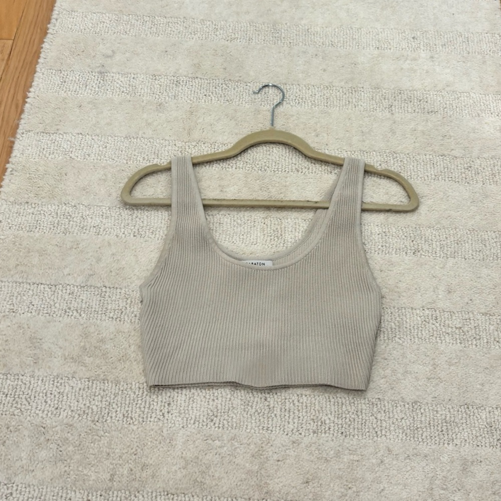 Babaton Cream Ribbed Knit Crop Top